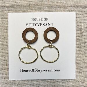 Handmade House of Stuyvesant Wooden and Gold Earrings